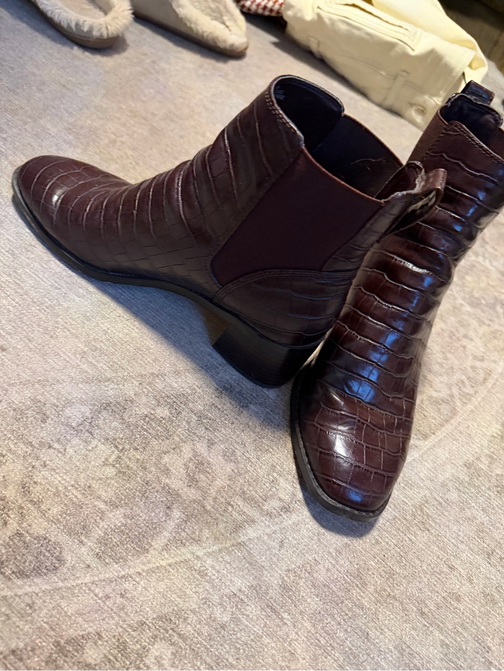 J. Crew Dark Brown Croc-Embossed Chelsea Heeled Boots